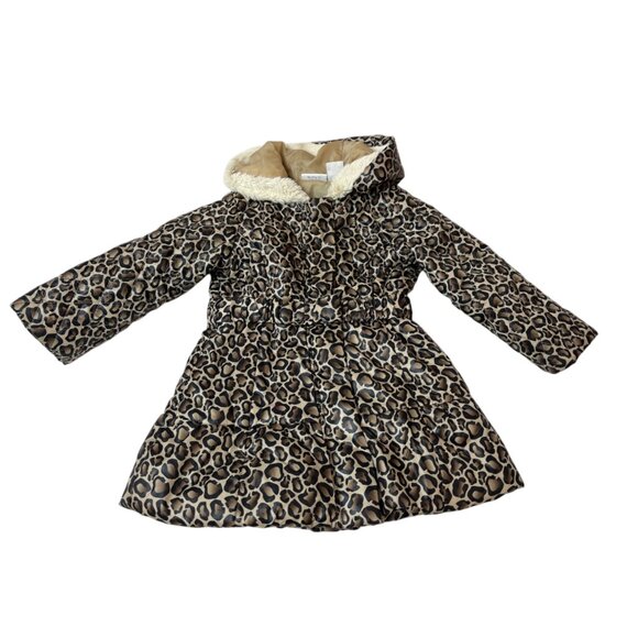 Babies Rus Toddler Girls Leopard Print Puffer Coat With Faux Fur Hood Sz 24M/2T - Picture 1 of 7
